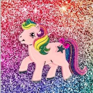 My Little Pony Candy Doll Club Resin & Acrylic rainbow brooch Lipstick & Chrome